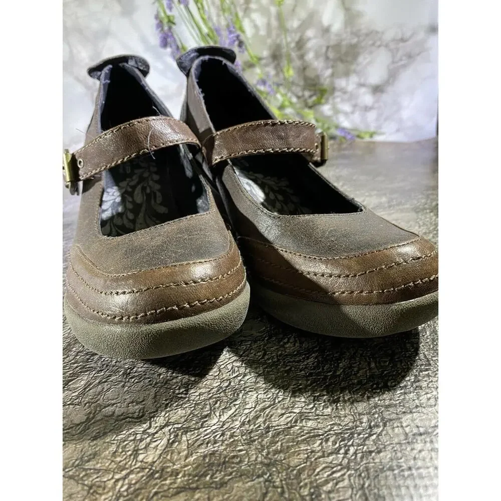 JUMP Brown Leather Mary Jane Wedge Shoes Style Name: SENS Sz US 9 - Picture 5 of 12